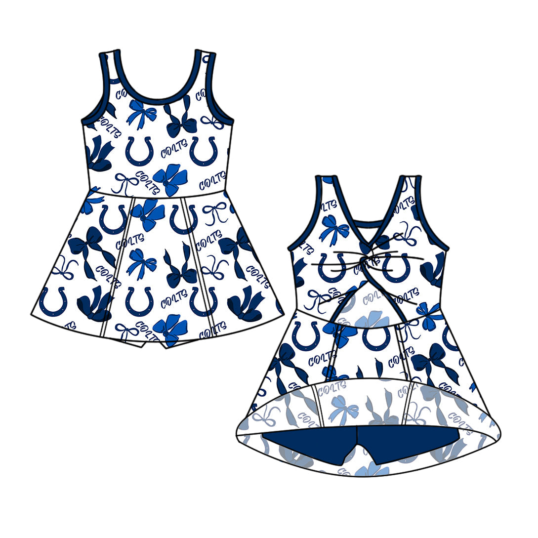 Preorder (moq 5)Baby Girls Sleeveless Bows Team Short Knee Length Dresses