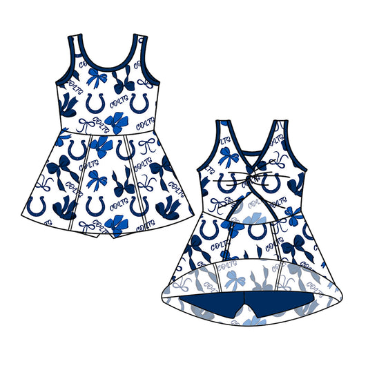 Preorder (moq 5)Baby Girls Sleeveless Bows Team Short Knee Length Dresses