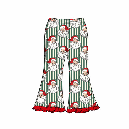 Preorder (moq 5)Baby Girls Green Stripe Santa Christmas Flare Pants Bottom
