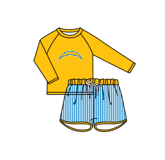 Preorder moq 5 Baby Boys Fur Long Sleeve Top Stripe Shorts Team Swimsuits