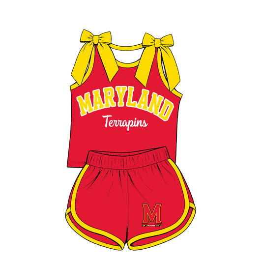Preorder (moq 5) Baby Girls Yellow Bows Maryland Vest Short Team Clothes Set