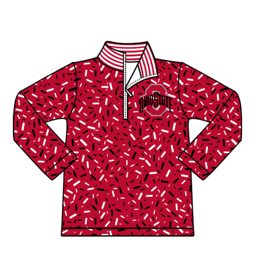 Preorder(moq 8)Baby Boys Red Sprinkles Zipper Ohiostate Team Pullovers Top