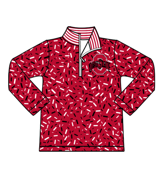Preorder(moq 8)Baby Boys Red Sprinkles Zipper Ohiostate Team Pullovers Top