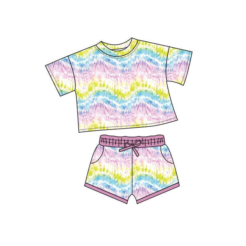 Preorder(moq 5) Baby Girls Colorful Stripe Top Pocket Shorts Clothes Sets
