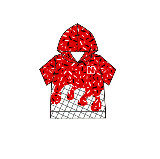 Preorder (moq 5)Baby Boys Short Sleeve Red Sprinkles Drip Nebraska Team Hoodies Top
