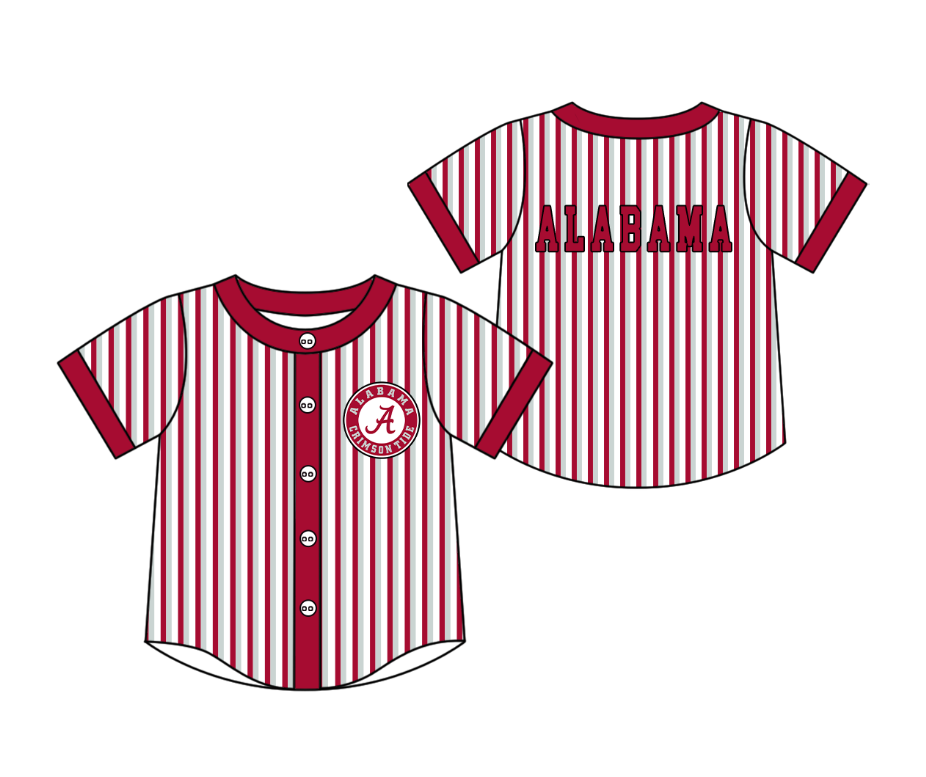 Preorder moq 5 Baby Boys Short Sleeve A Alabama Team Button Stripe Shirts Top