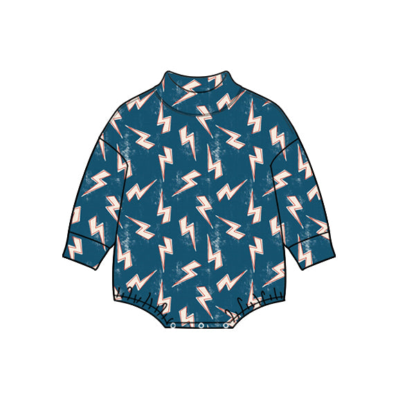 Preorder (moq 5) Baby Boy Clothes Retro Lightning Bolt Graphic Print Long Sleeve Bubble Romper