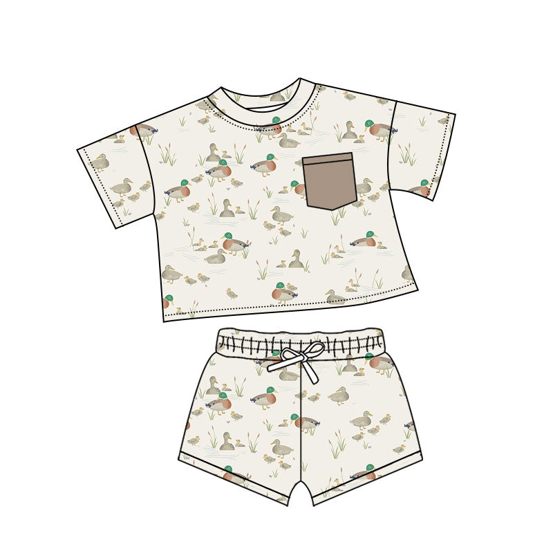 Preorder(moq 5) Baby Boys Ducks Plaid Pockets Top Shorts Clothes Sets