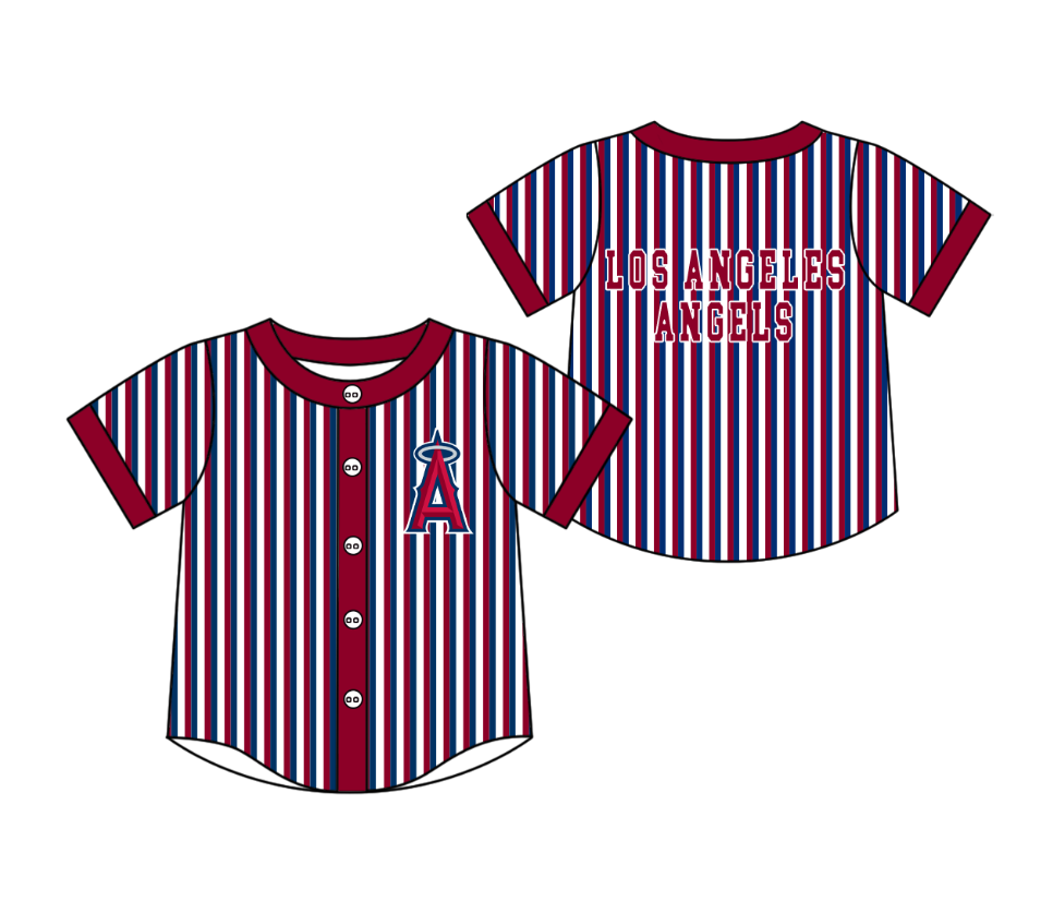 Preorder moq 5 Baby Boys Short Sleeve Los Angeles Angels Team Button Stripe Shirts Top