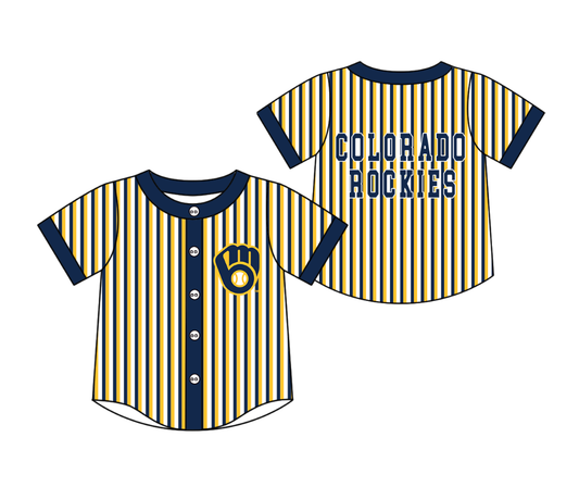 Preorder moq 5 Baby Boys Short Sleeve Colorado Rockies Team Button Stripe Shirts Top
