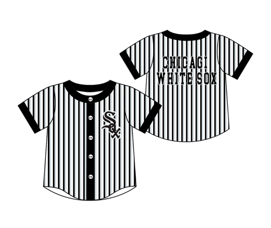 Preorder moq 5 Baby Boys Short Sleeve Chicagi White Sox Team Button Stripe Shirts Top