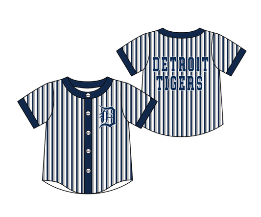 Preorder moq 5 Baby Boys Short Sleeve Detroit Tigers Team Button Stripe Shirts Top