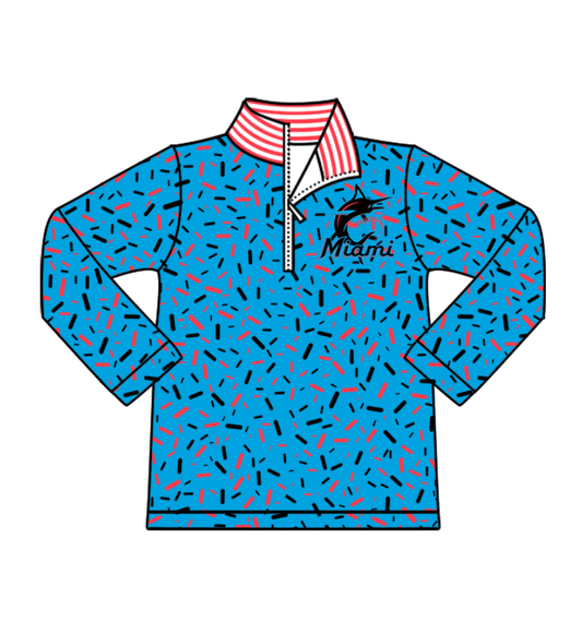 Preorder(moq 8)Baby Boys Blue Sprinkles Zipper Miami Team Pullovers Top