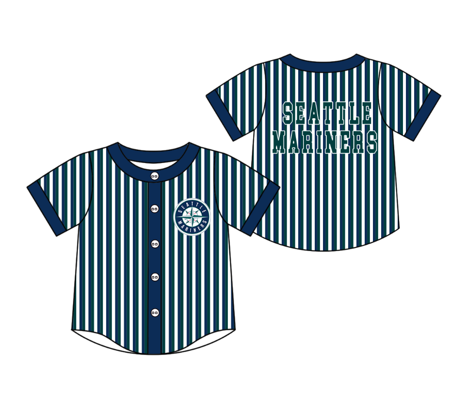 Preorder moq 5 Baby Boys Short Sleeve Seattle Mariners Team Button Stripe Shirts Top