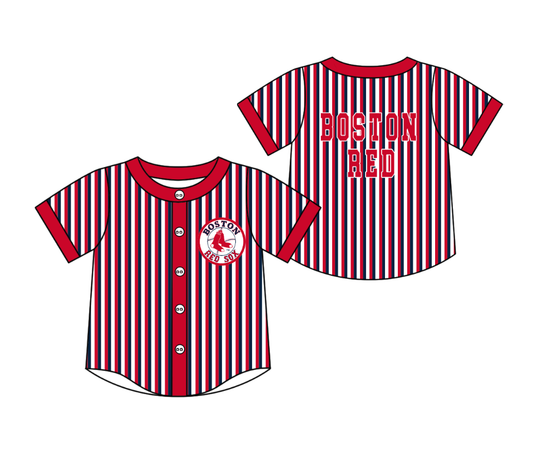 Preorder moq 5 Baby Boys Short Sleeve Boston Red Team Button Stripe Shirts Top
