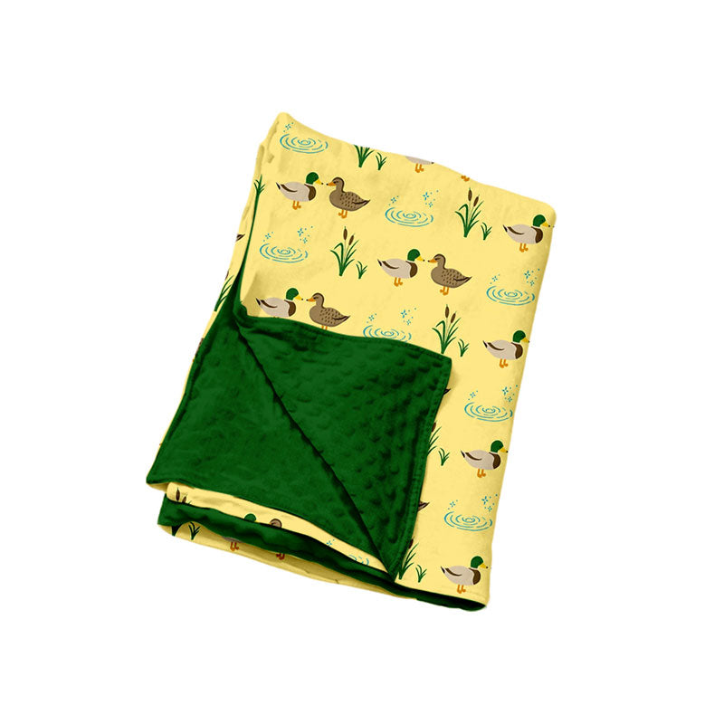 Preorder (moq 5) Baby Blanket Mallard Duck Reed Water Ripple Allover Print Double Layer Minky Dot Baby Swaddle Blanket