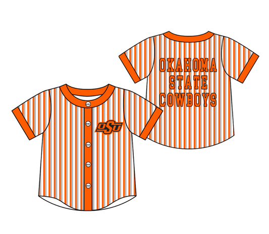 Preorder moq 5 Baby Boys Short Sleeve Okahoma State Cowboys Team Button Stripe Shirts Top