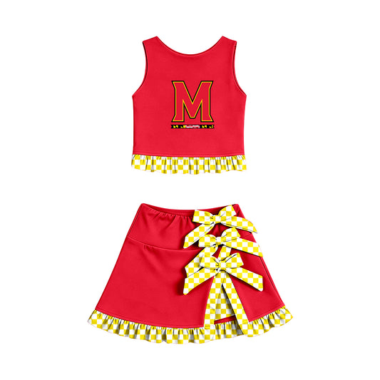Preorder (moq 5) Baby Girls Maryland Vest Bows Skirt Short Team Clothes Set