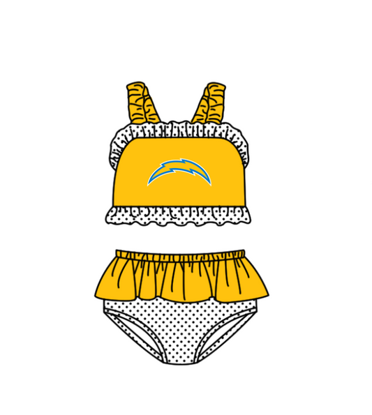 Preorder moq 5 Baby Girls Yellow Fur Strap Vest Top Bummies Short Team Swimsuits