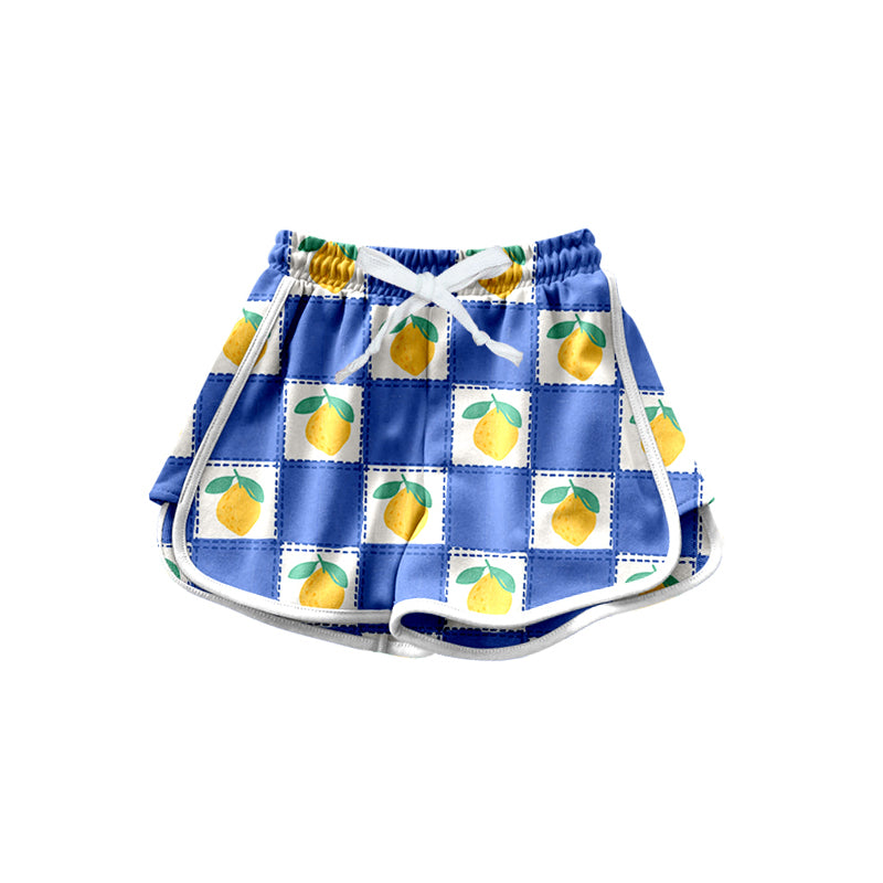 Preorder (moq 5)Baby Girls Blue Plaid Lemons Print Short Bottoms