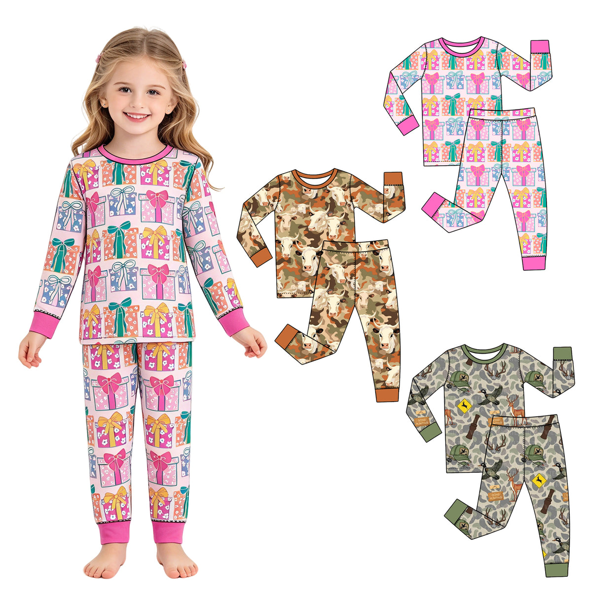 Preorder (moq 5) Baby Boy Clothes Hunting Deer Duck Camo Print Long Sleeve Top Pants Pajama Set