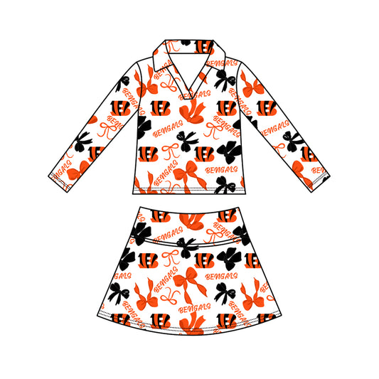 Preorder (moq 5)Baby Girls Bows Bengals Top Skirt Short Team Clothes Set