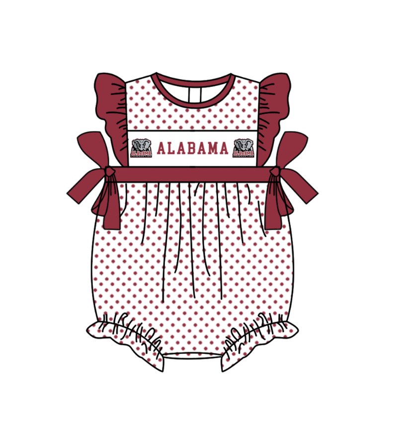 Preorder (moq 5)Baby Girls Flutter Sleeve Alabama Polka Dots Team Ruffle Rompers