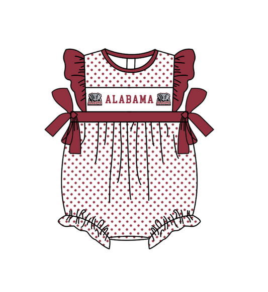 Preorder (moq 5)Baby Girls Flutter Sleeve Alabama Polka Dots Team Ruffle Rompers