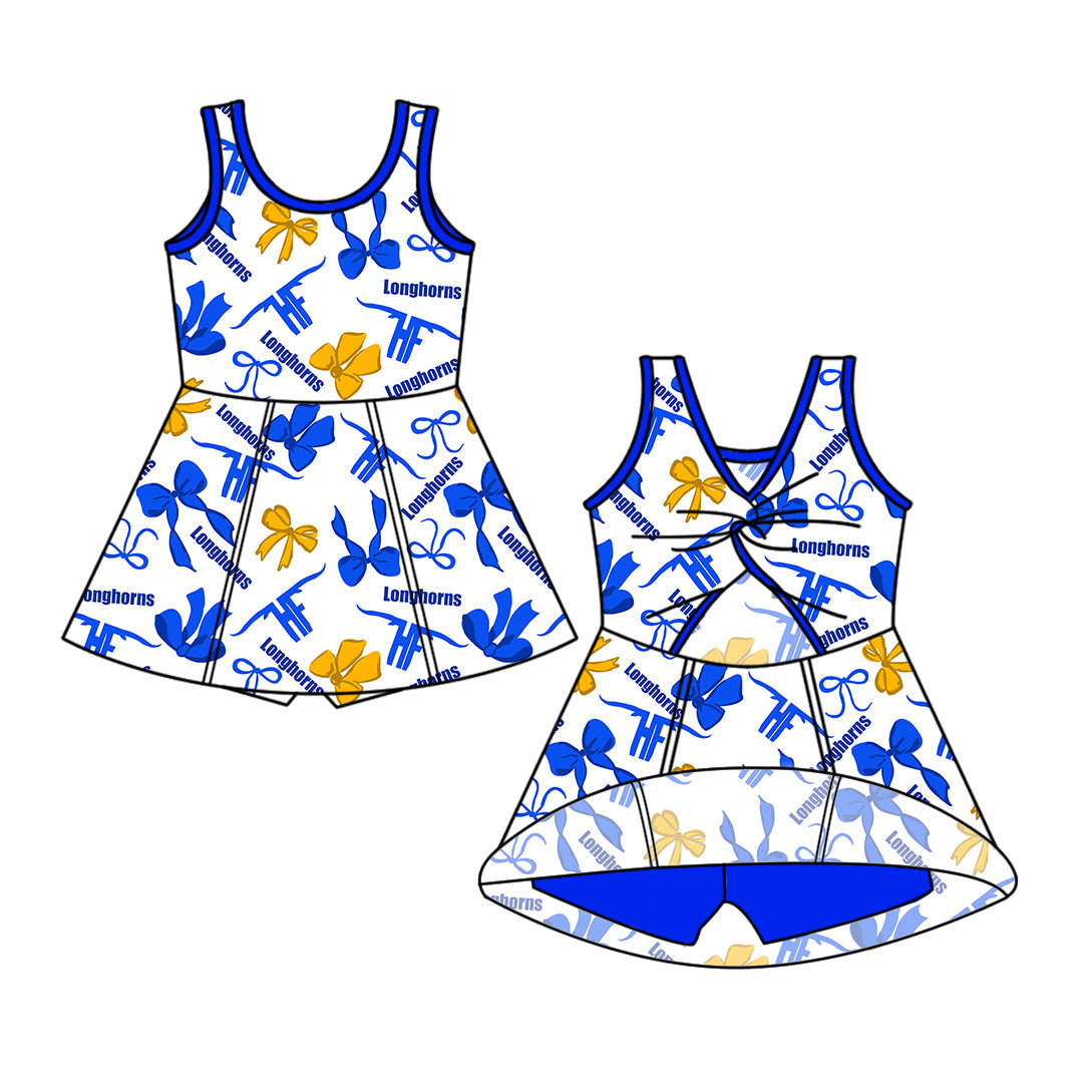 Preorder (moq 5)Baby Girls Sleeveless Bows Team Short Knee Length Dresses