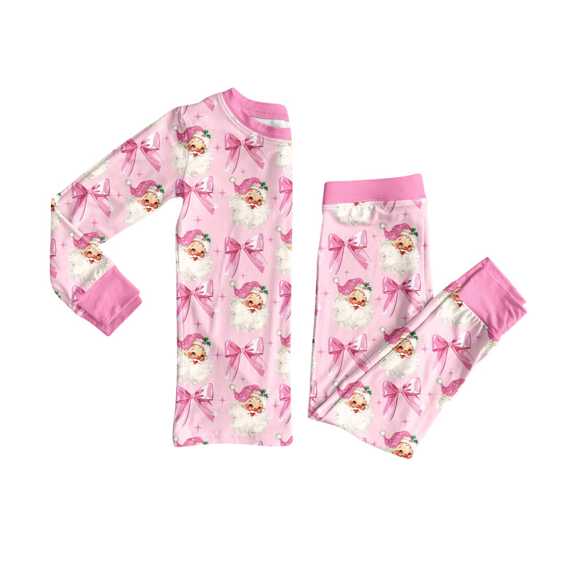 Preorder (moq 5)Baby Girls Pink Long Sleeves Bows Santa Top Pant Pajamas Set