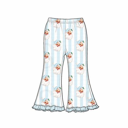 Preorder (moq 5)Baby Girls Blue Stripe Santa Christmas Flare Pants Bottom