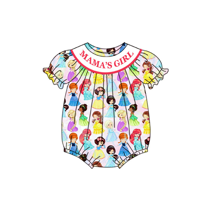Preorder(moq 5)Baby Infant Girls Mama's Girl Princess Print Short Sleeve Rompers