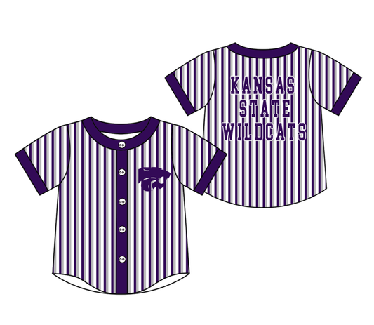 Preorder moq 5 Baby Boys Short Sleeve Kansas State Wildcats Team Button Stripe Shirts Top