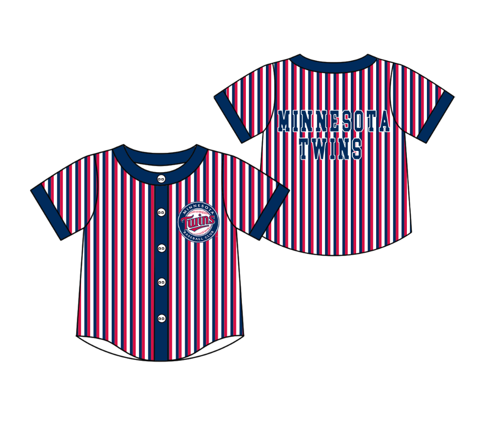 Preorder moq 5 Baby Boys Short Sleeve Minnesota Twins Team Button Stripe Shirts Top