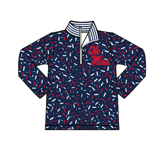 Preorder(moq 8)Baby Boys Navy Sprinkles Zipper Ole Miss Team Pullovers Top