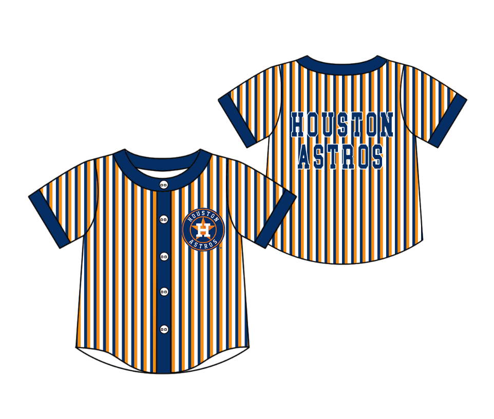 Preorder moq 5 Baby Boys Short Sleeve Houston Astros Team Button Stripe Shirts Top