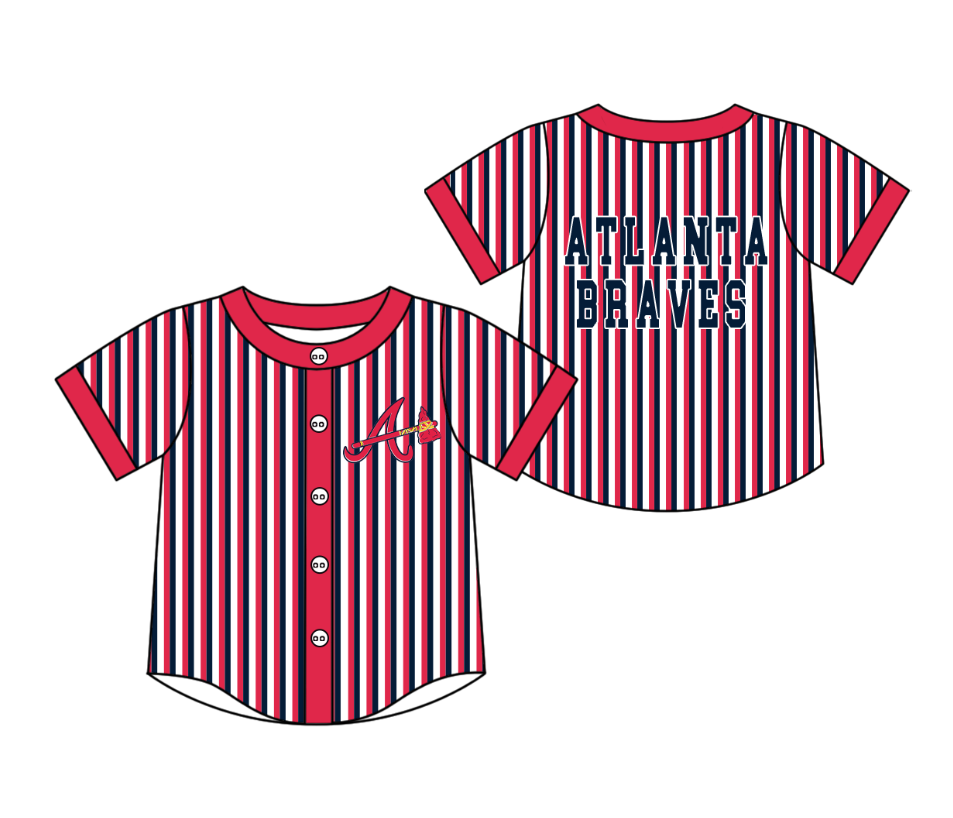 Preorder moq 5 Baby Boys Short Sleeve Atlanta Braves Team Button Stripe Shirts Top