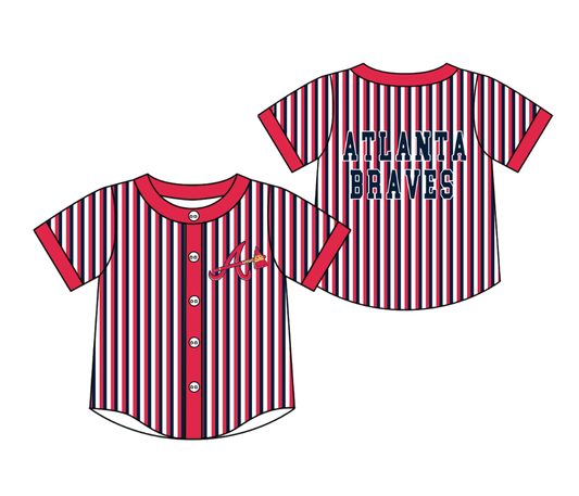 Preorder moq 5 Baby Boys Short Sleeve Atlanta Braves Team Button Stripe Shirts Top