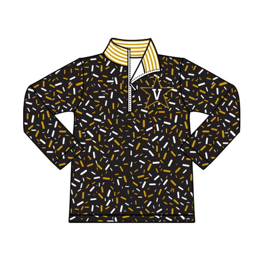 Preorder(moq 8)Baby Boys Black Sprinkles Zipper Stars V Team Pullovers Top