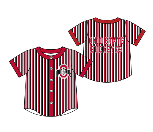 Preorder moq 5 Baby Boys Short Sleeve Ohio State Buckeyes Team Button Stripe Shirts Top
