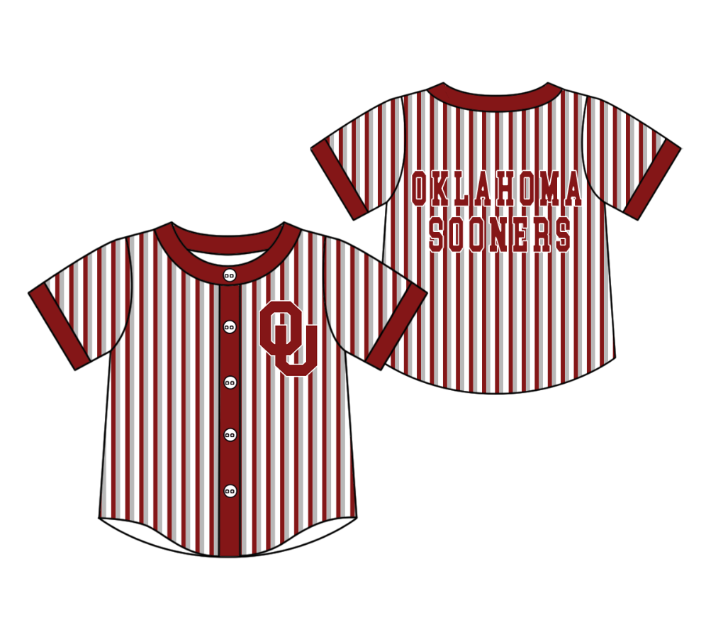 Preorder moq 5 Baby Boys Short Sleeve Oklahoma Sooners Team Button Stripe Shirts Top