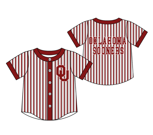 Preorder moq 5 Baby Boys Short Sleeve Oklahoma Sooners Team Button Stripe Shirts Top