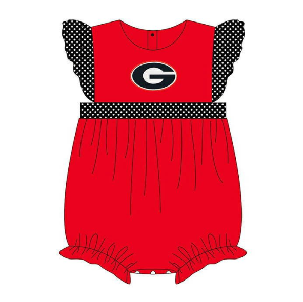 Preorder (moq 5)Baby Girls Flutter Sleeve G Team Ruffle Rompers