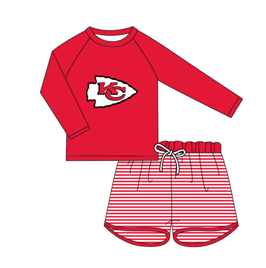 Preorder (moq 5)Baby Kids KC Shirts Top Stripe Shorts Team Clothes Sets
