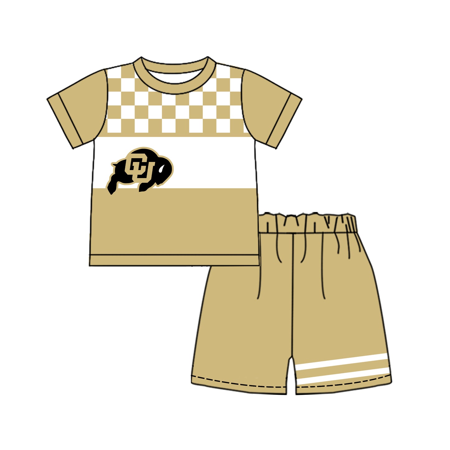 Preorder (moq 5)Baby Boys Gold Checked CU Shirt Top Short Team Clothes Sets