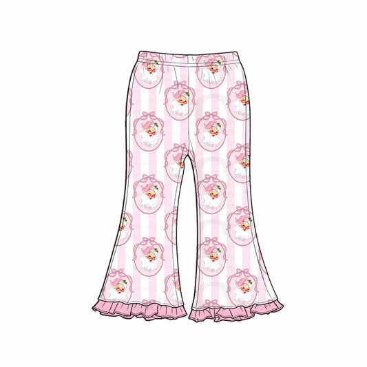 Preorder (moq 5)Baby Girls Pink Stripe Bows Santa Christmas Flare Pants Bottom