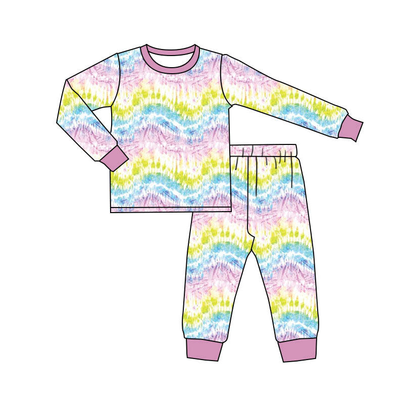 Preorder(moq 5) Baby Girls Colorful Stripe Top Pants Pajamas Sets