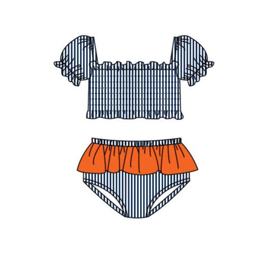 Preorder moq 5 Baby Girls Navy Stripe Vest Top Bummies Short Team Swimsuits