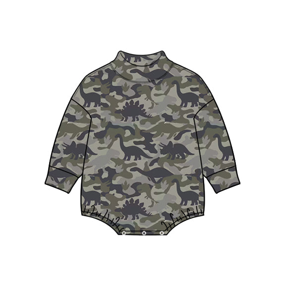 Preorder (moq 5) Baby Boy Clothes Dinosaur Camo Print Long Sleeve Bubble Romper