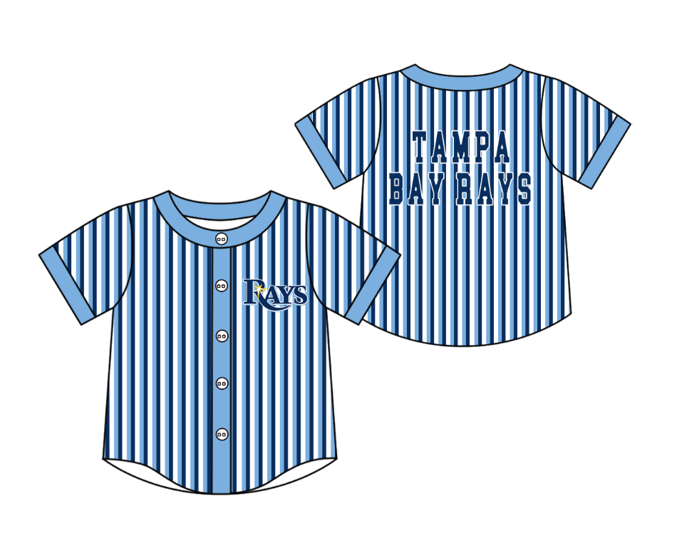 Preorder moq 5 Baby Boys Short Sleeve Tampa Bay Rays Team Button Stripe Shirts Top